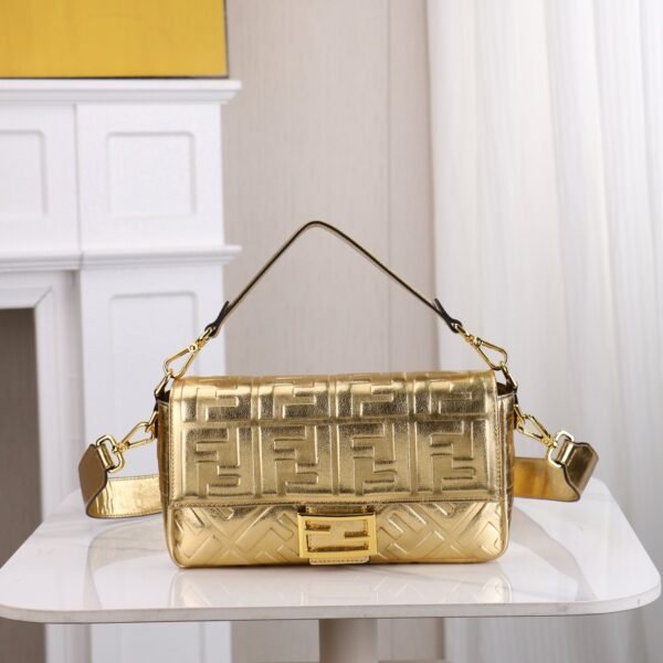 Fendi Baguette FF Embossed Leather Shoulder Bag