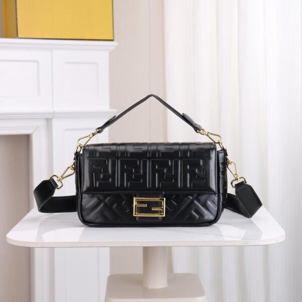 Fendi Baguette FF Embossed Leather Shoulder Bag