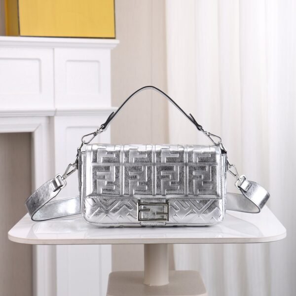 Fendi Baguette  FF Embossed Leather Shoulder Bag
