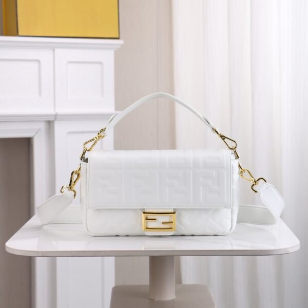 Fendi Baguette FF Embossed Leather Shoulder Bag
