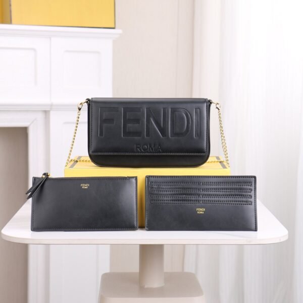 Fendi Embossed Logo Leather Mini Chain Bag Set