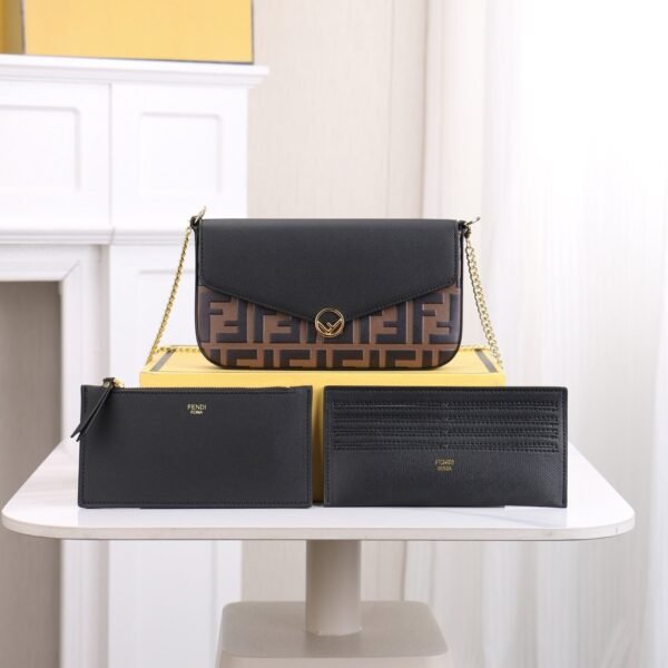 Fendi FF Embossed Leather Mini Chain Bag Set
