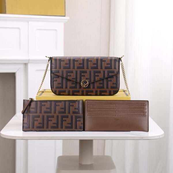 Fendi FF Embossed Leather Mini Chain Bag Set