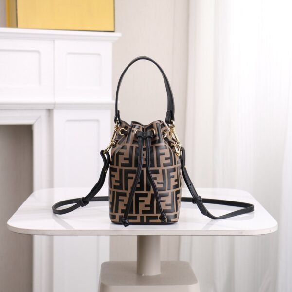 Fendi Mini FF Embossed Leather Bucket Bag