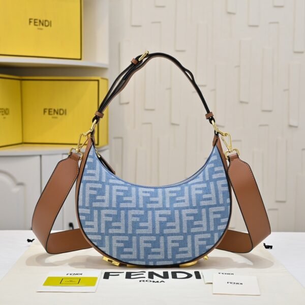 Fendi FF Blue Jacquard Hobo Bag