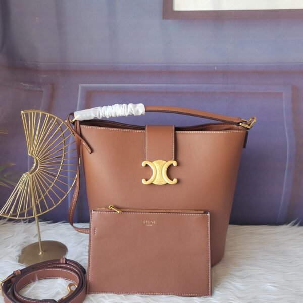 Celine Triomphe Leather Bucket Bag