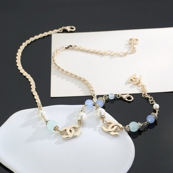 Chanel Double C Beaded Necklace and Bracelet Set