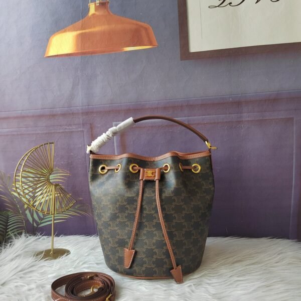 Celine Bucket Bag in Triomphe Canvas with Leather Trim