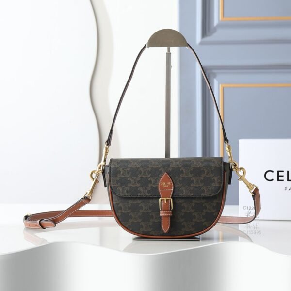 Celine Folco Triomphe Monogram Coated Canvas Shoulder Bag
