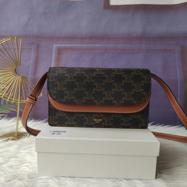 Celine Triomphe Monogram Coated Canvas Wallet Crossbody Bag