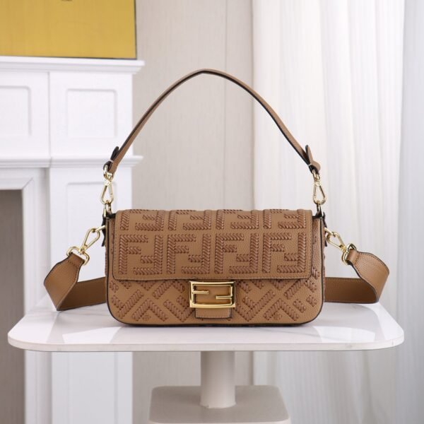 Fendi Baguette FF Embossed Leather Shoulder Bag
