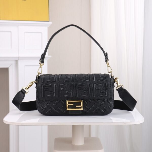 Fendi Baguette FF Embossed Leather Shoulder Bag