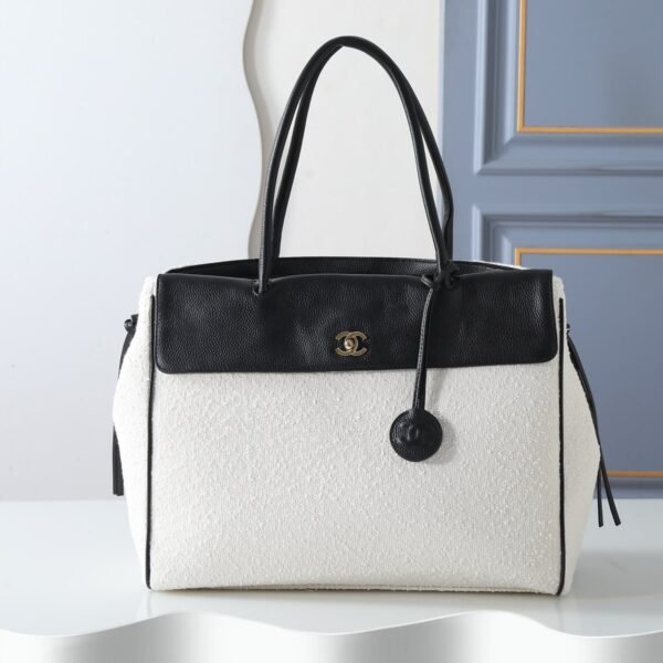 Chanel Cotton and Calfskin Large Tote Bag