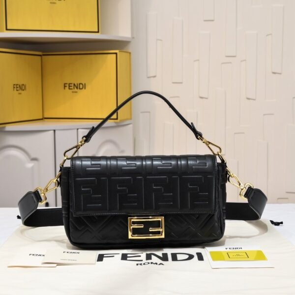 Fendi Baguette Embossed Calfskin Shoulder Bag