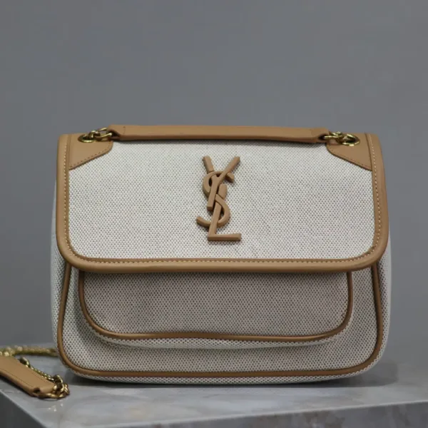 Saint Laurent Niki Linen and Leather Shoulder Bag