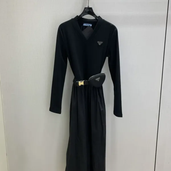 Prada V-Neck Long Sleeve Midi Dress